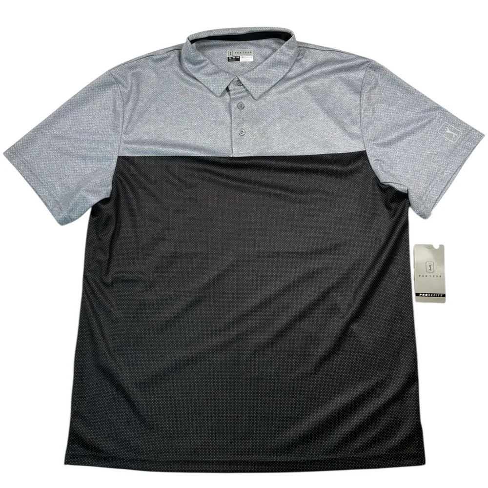 NWT PGA Tour Airflux Birdseye Block Print Athletic Fit Golf Polo Shirt | Size XL